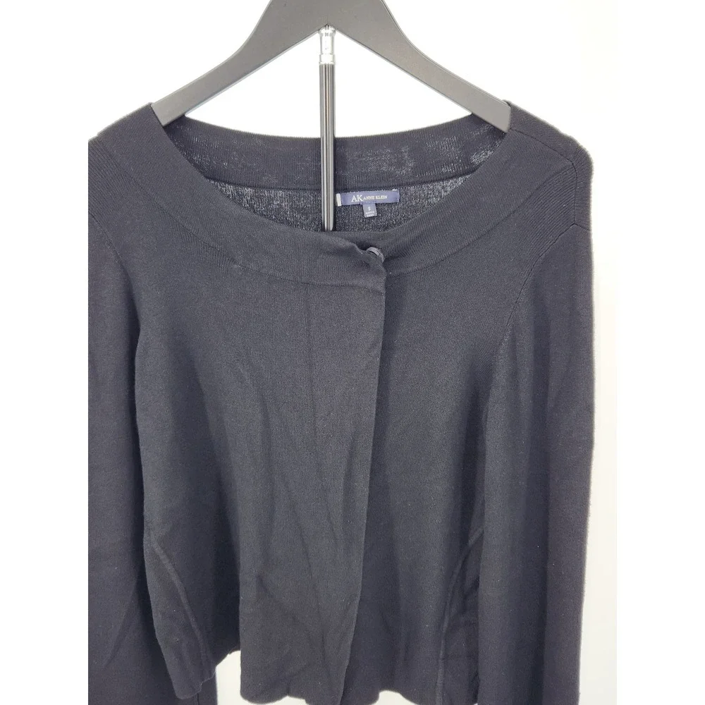 Anne Klein Black Knit Cardigan Sweater Single Button Boat Neck Womens Size S